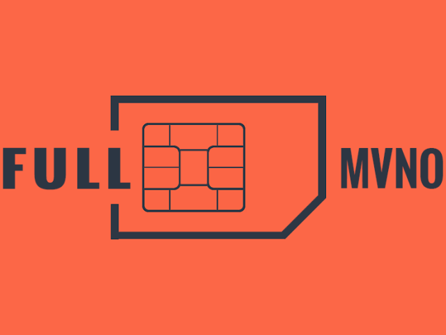 An orange and dark gray graphic with the text "Full MVNO" on top of a SIM card