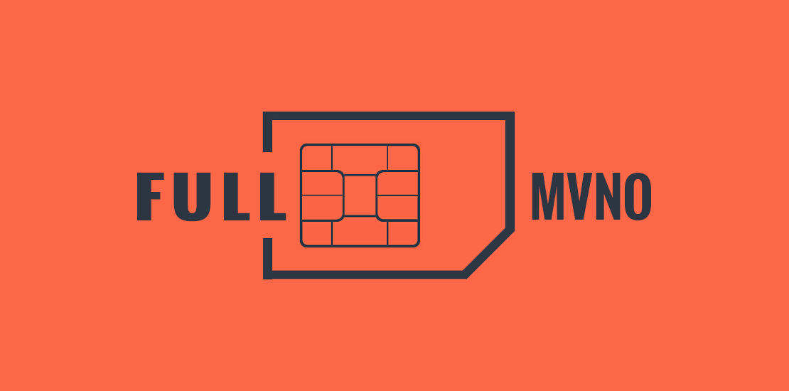 An orange and dark gray graphic with the text "Full MVNO" on top of a SIM card