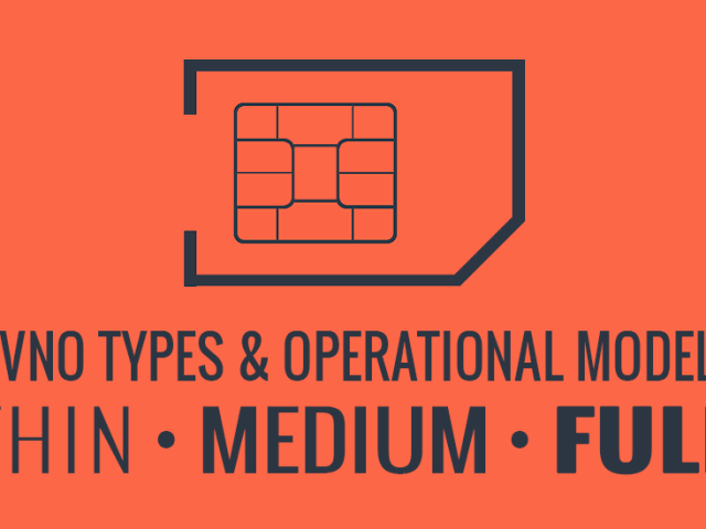 An orange and dark gray graphic with the text "MVNO Types and Operational Models - Thin Medium - Full" with a SIM card on top