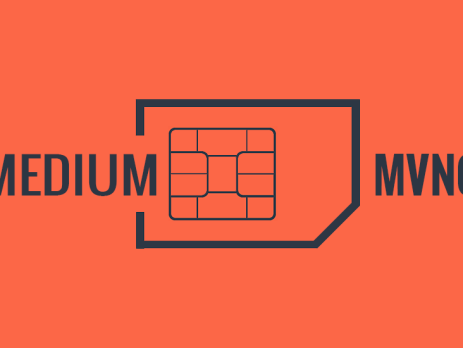 An orange and dark gray graphic with the text "Medium MVNO" on top of a SIM card