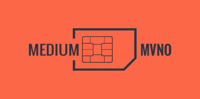 An orange and dark gray graphic with the text "Medium MVNO" on top of a SIM card
