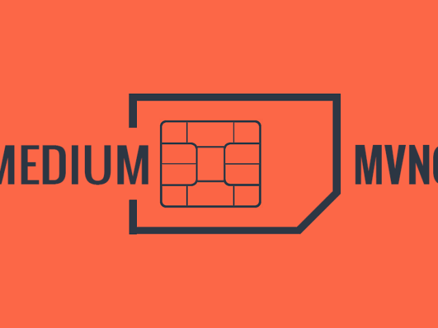 An orange and dark gray graphic with the text "Medium MVNO" on top of a SIM card