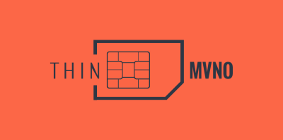 An orange and dark gray graphic with the text "Thin MVNO" on top of a SIM card