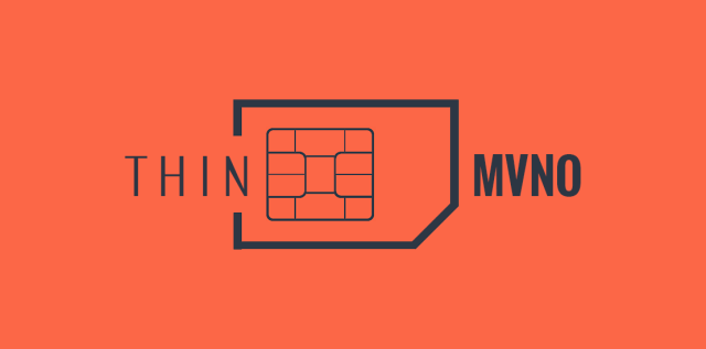 An orange and dark gray graphic with the text "Thin MVNO" on top of a SIM card
