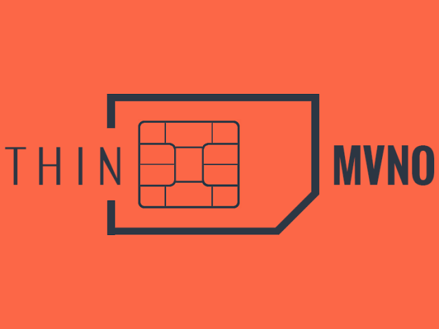 An orange and dark gray graphic with the text "Thin MVNO" on top of a SIM card