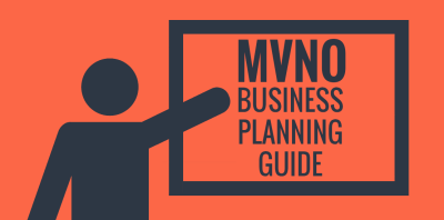 An orange and dark gray graphic with the text "MVNO Business Planning Guide" and a person icon pointing at a blackboard.