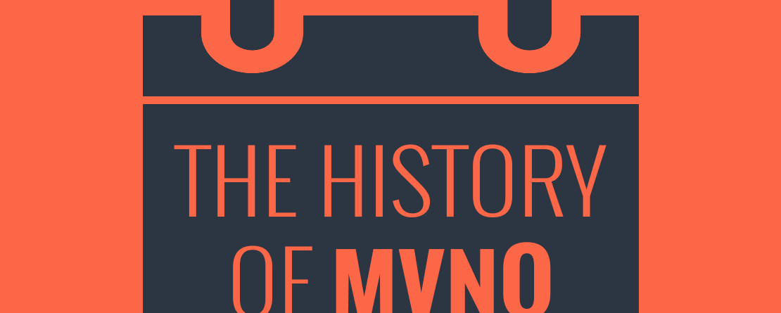 An orange and dark gray graphic with the text "The History of MVNO" on top of a calendar.