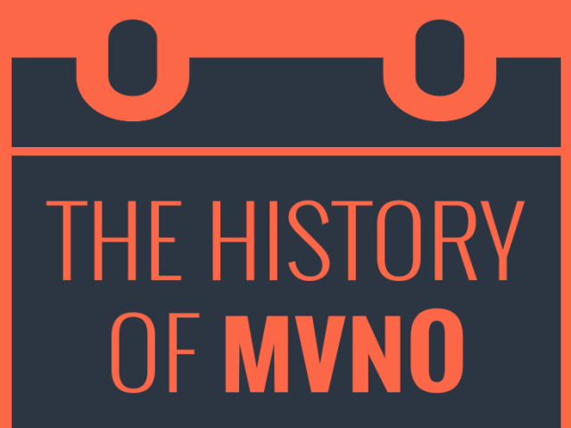An orange and dark gray graphic with the text "The History of MVNO" on top of a calendar.