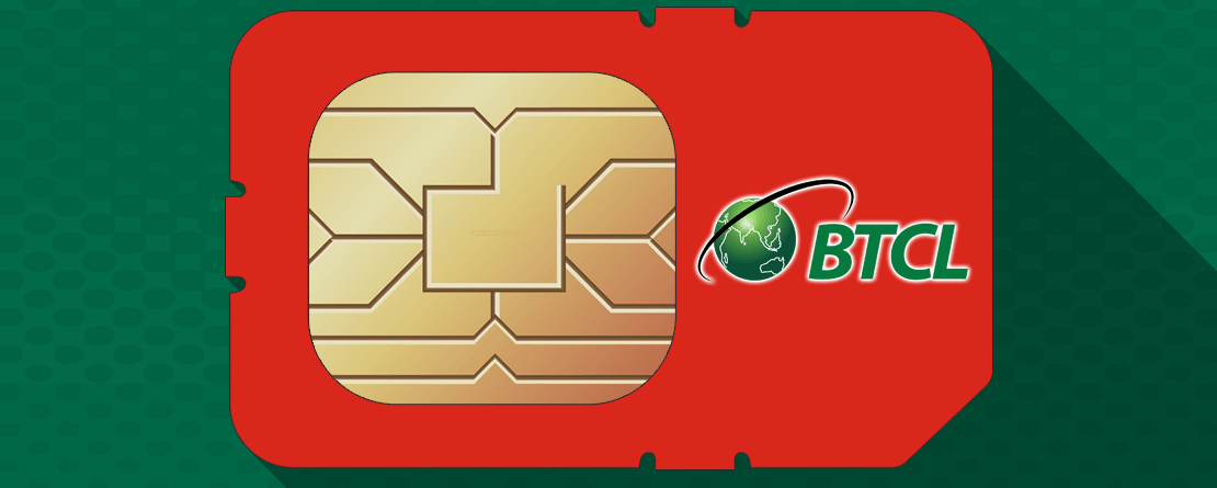 Close-up of a red BTCL SIM card (Mobile Virtual Network Operator - MVNO) with the BTCL logo, symbolizing the launch of the new mobile service in Bangladesh.