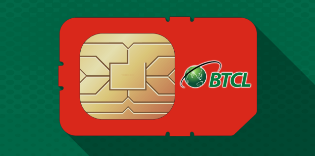 Close-up of a red BTCL SIM card (Mobile Virtual Network Operator - MVNO) with the BTCL logo, symbolizing the launch of the new mobile service in Bangladesh.