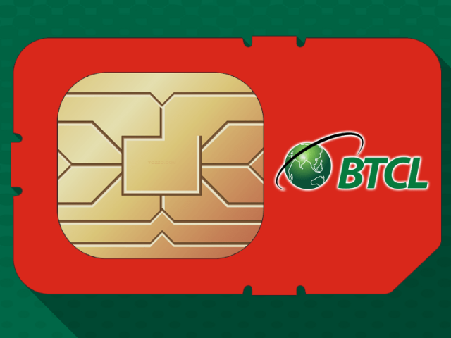 Close-up of a red BTCL SIM card (Mobile Virtual Network Operator - MVNO) with the BTCL logo, symbolizing the launch of the new mobile service in Bangladesh.