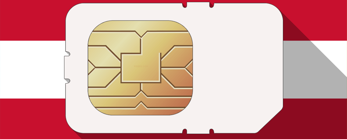 A SIM card overlaid on the Austrian flag, symbolizing the mobile virtual network operator (MVNO) market in Austria.