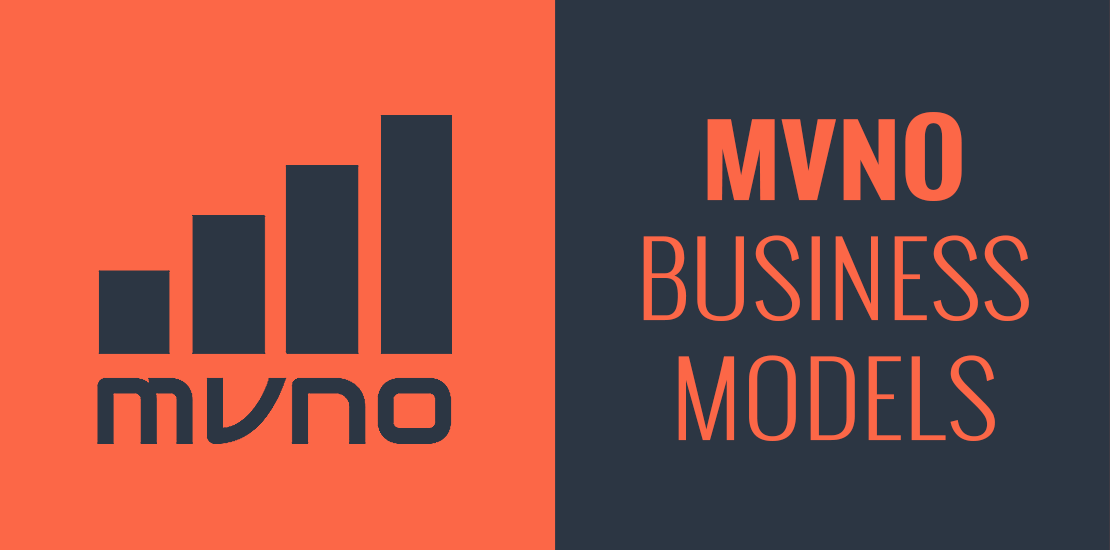 An orange and dark gray graphic with the text "MVNO BUSINESS MODELS" on the right. On the left, a logo shows a rising bar chart above the word "MVNO."